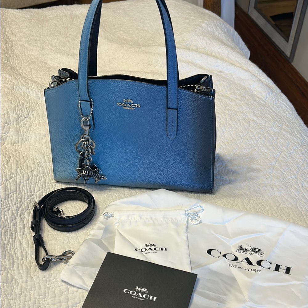 Coach Blue Leather Satchel with Silver Accents - Picture 6 of 11